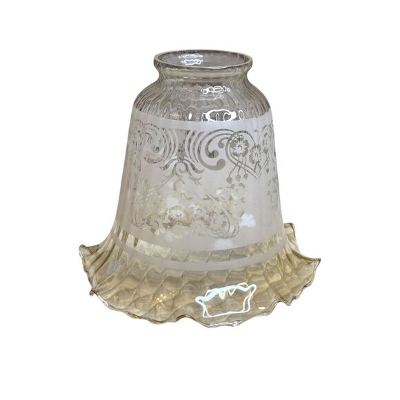 Vintage Replacement Etched Glass Light Shade With Ruffled Edge - Picture 1 of 8